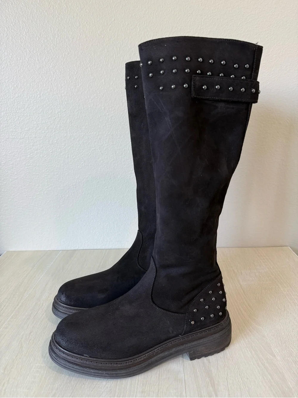 Emanuele Crasto Italy Brown Suede Studded Knee High Boots Women’s EU 38